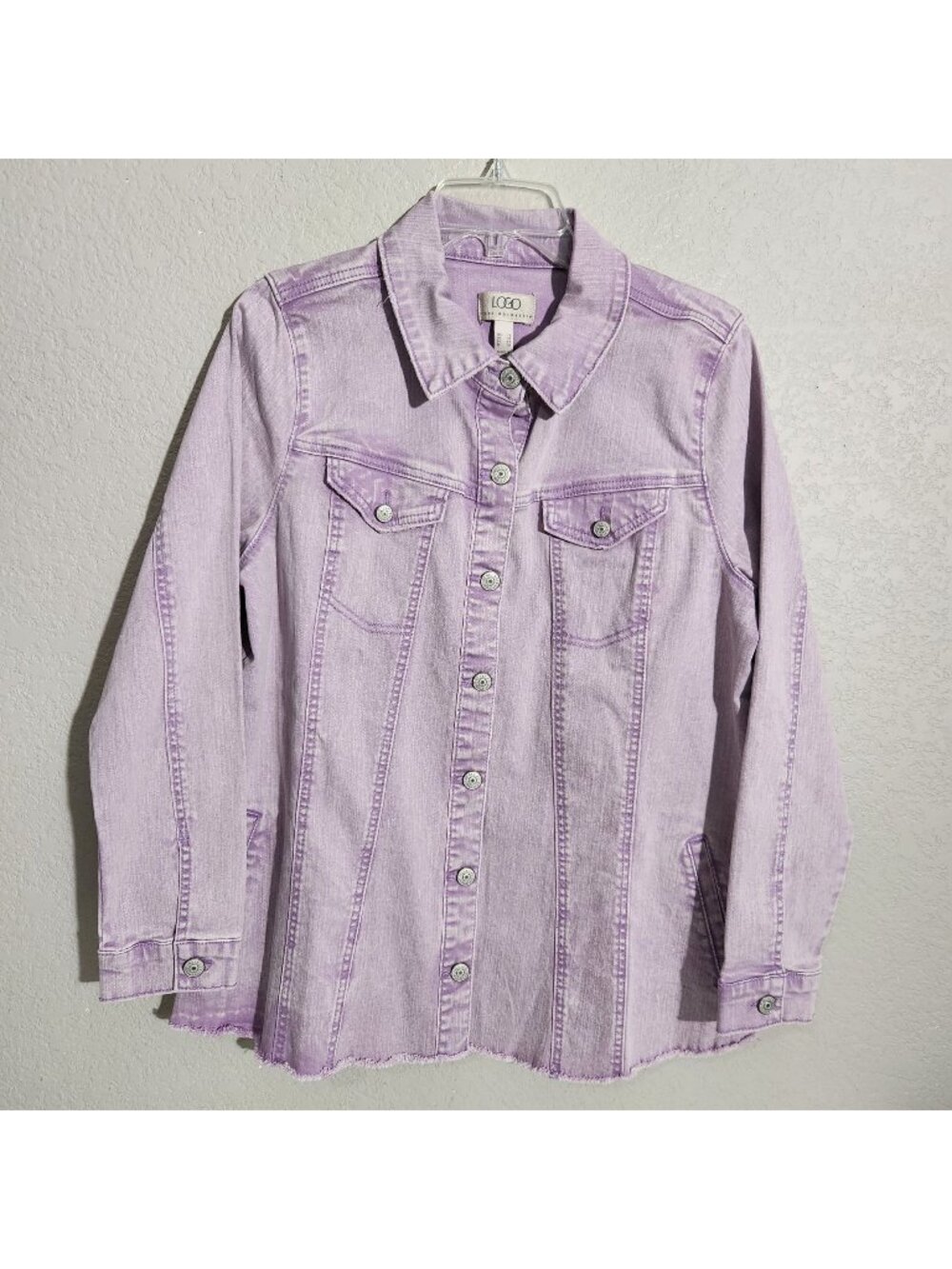 LOGO Lori Goldstein Womens Button-Up Jacket Size 14 Purple Casual Denim